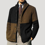Men's wool cardigan with shawl collar coatigan - Black/Brown