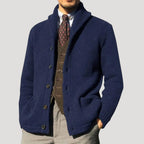 Men's wool cardigan with shawl collar coatigan - Dark Blue