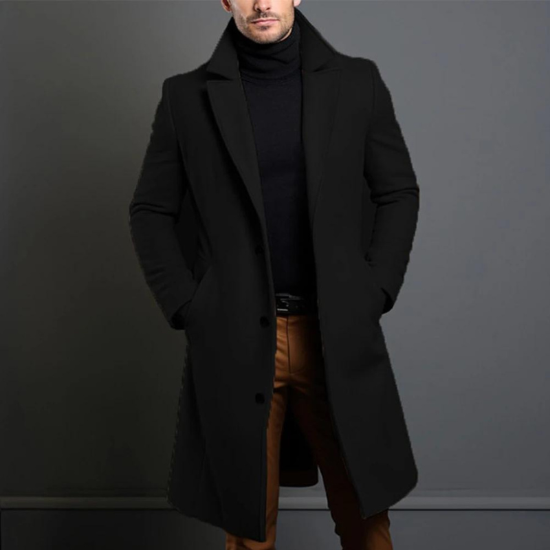 Men's wool overcoat tailored classic winter coat - Black