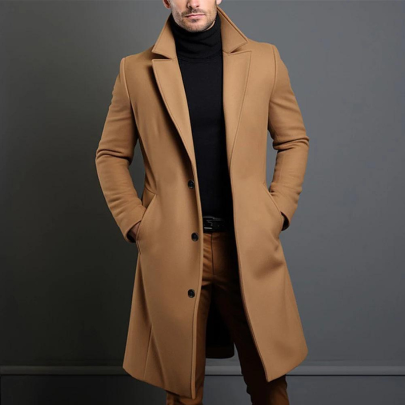 Men's wool overcoat tailored classic winter coat - Brown