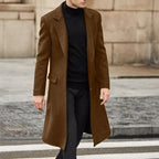 Men's Wool Overcoat with Lapel Collar - Dark Brown