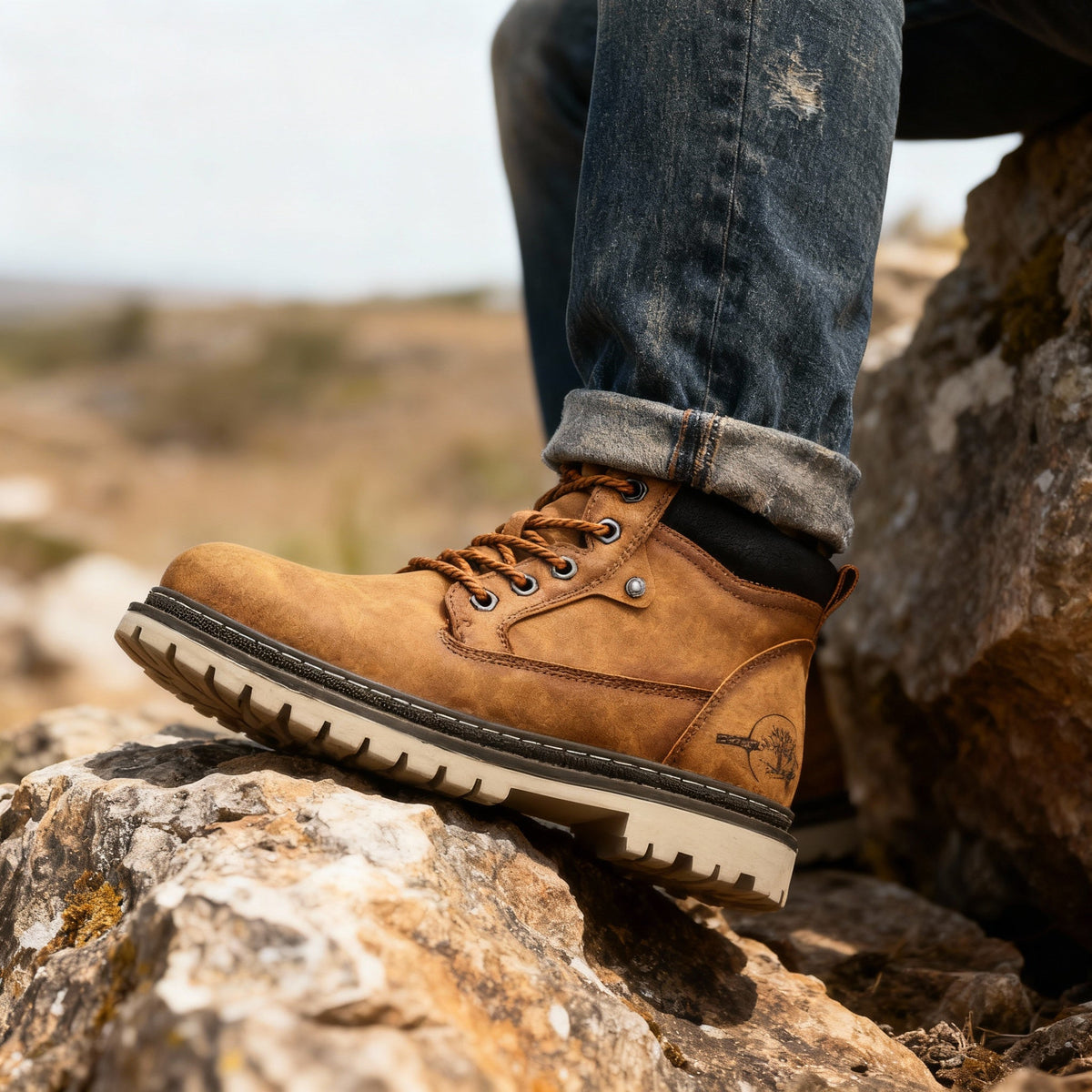 Men's work boots with reinforced upper and welted sole