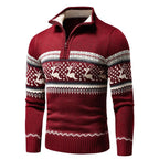 Men's Zip Jumper Festive Cotton Blend Collar - Red