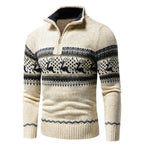 Men's Zip Jumper Festive Cotton Blend Collar - Beige