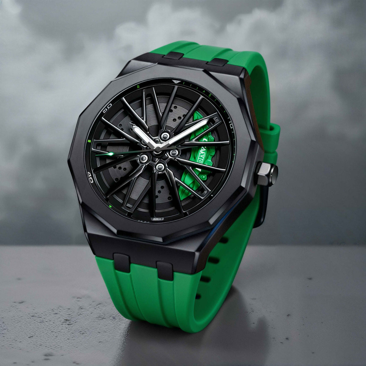 Quartz Watch Racing Style Silicone Strap - Green