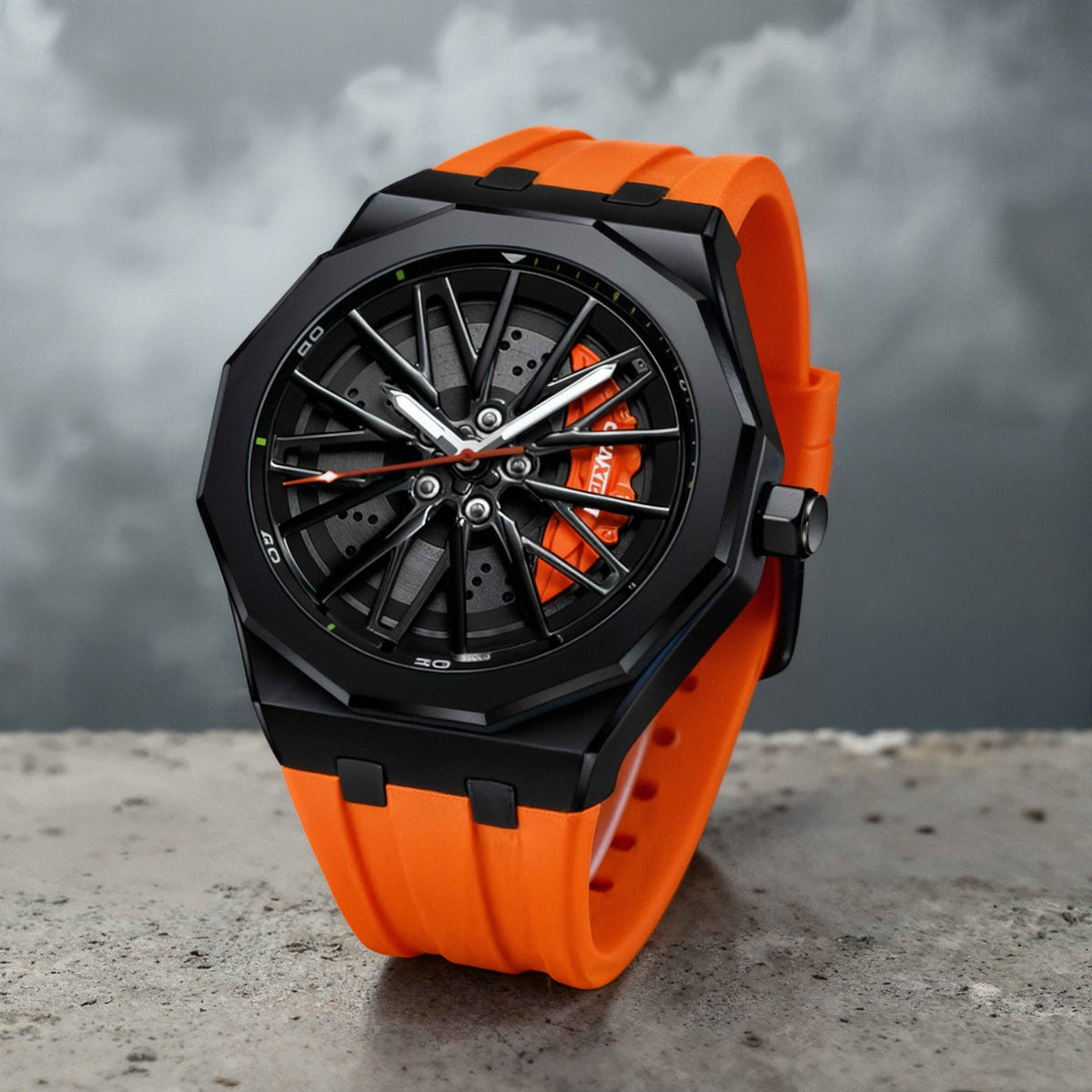 Quartz Watch Racing Style Silicone Strap - Orange