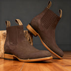Ranch Boots Western Style with Elastic Side Panels - Oak Brown