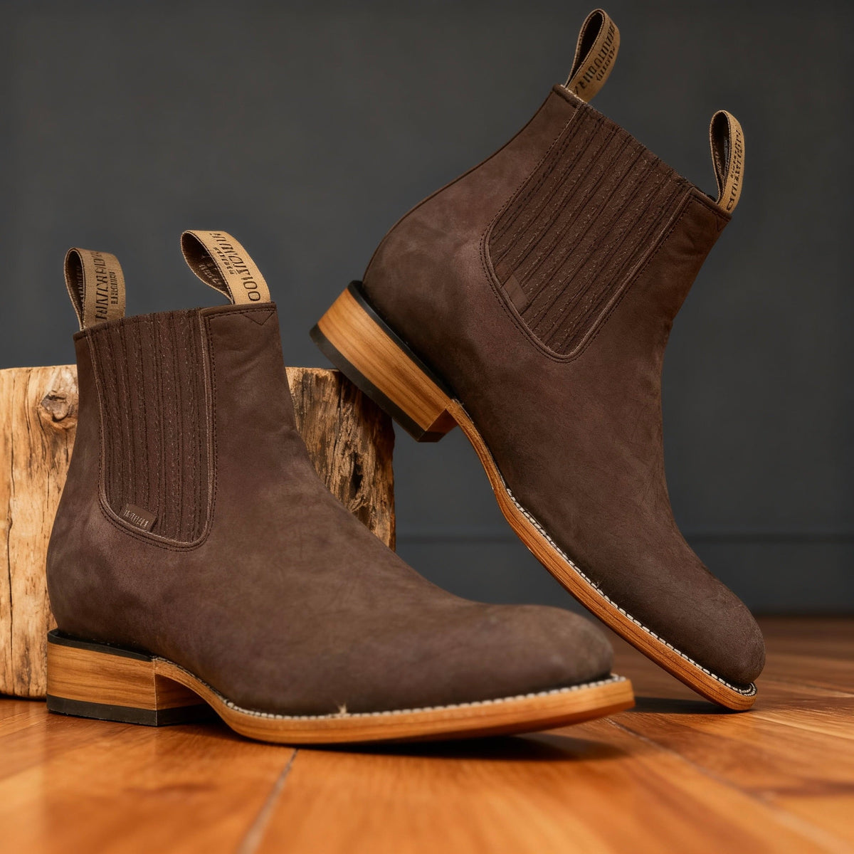 Ranch Boots Western Style with Elastic Side Panels - Oak Brown