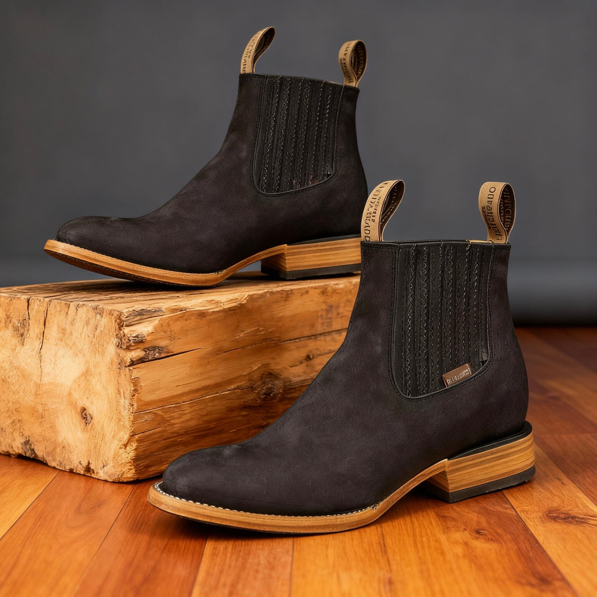 Ranch Boots Western Style with Elastic Side Panels - Charcoal Black