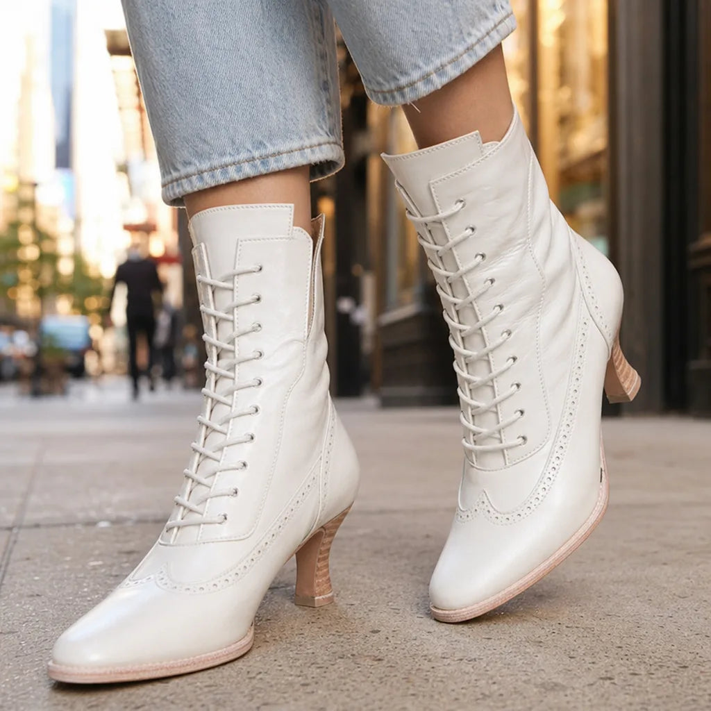 Women's Lace-Up Ankle Boots with Brogue Detailing