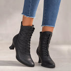 Women's Lace-Up Ankle Boots with Brogue Detailing - Black