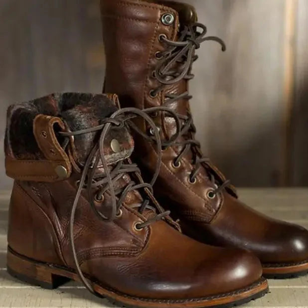 Women's Lace-Up Ankle Boots Faux Leather Block Heel