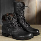 Women's Lace-Up Ankle Boots Faux Leather Block Heel - Black