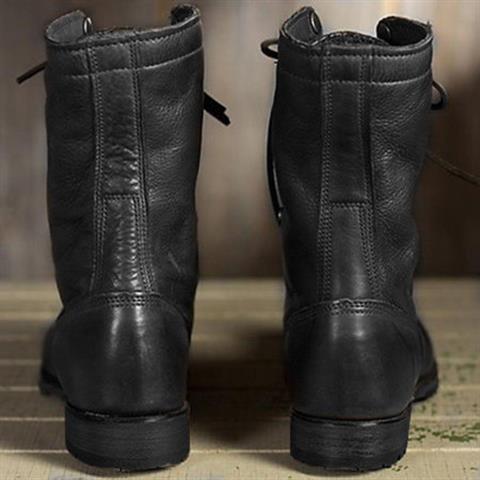 Women's Lace-Up Ankle Boots Faux Leather Block Heel