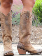 Women's Cowboy Boots Distressed Suede Studded - Yellow