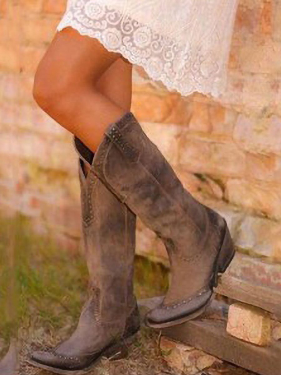 Women's Cowboy Boots Distressed Suede Studded