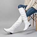 Women's Faux Leather Boots Almond Toe - White