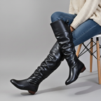 Women's Faux Leather Boots Almond Toe - Black