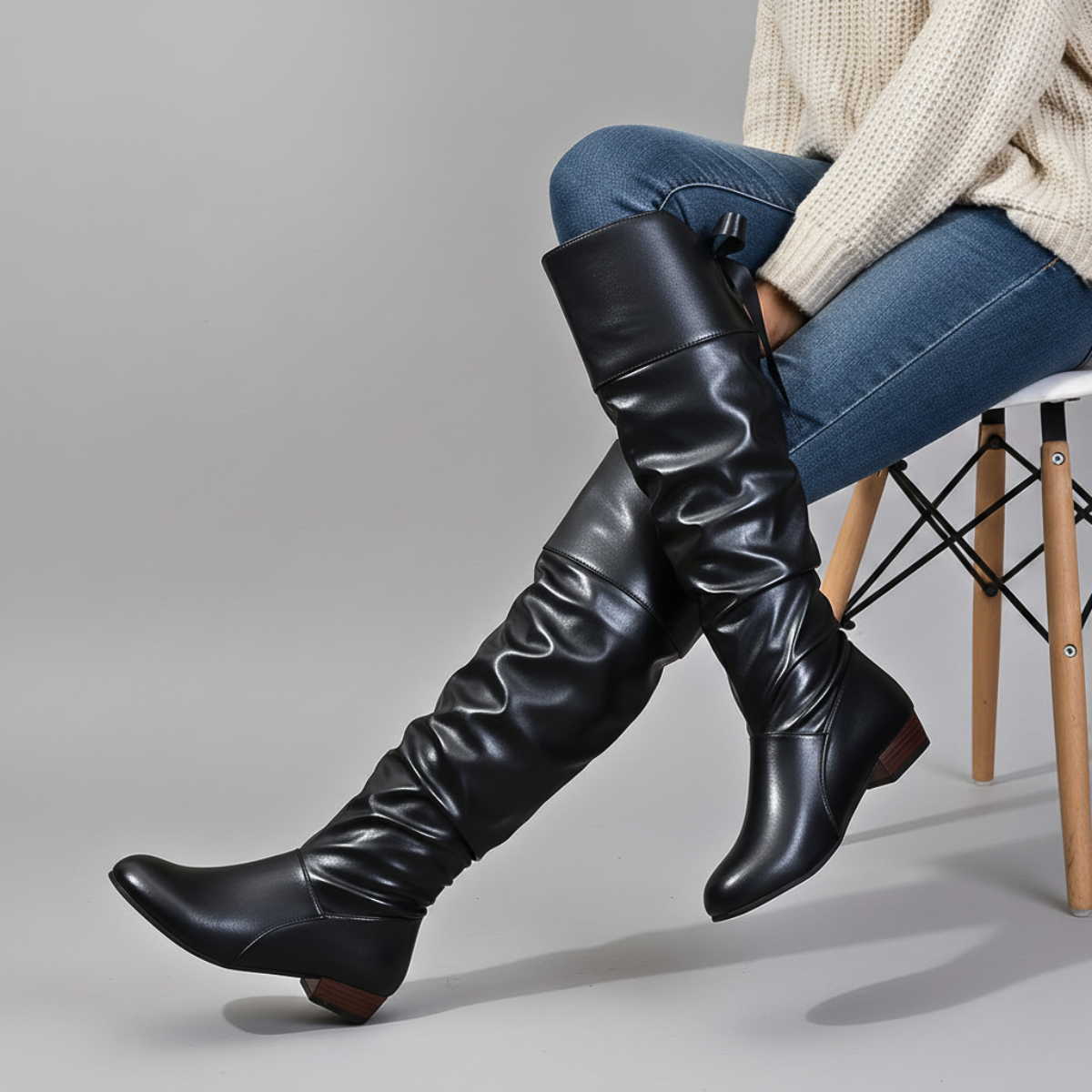 Women's Faux Leather Boots Almond Toe - Black