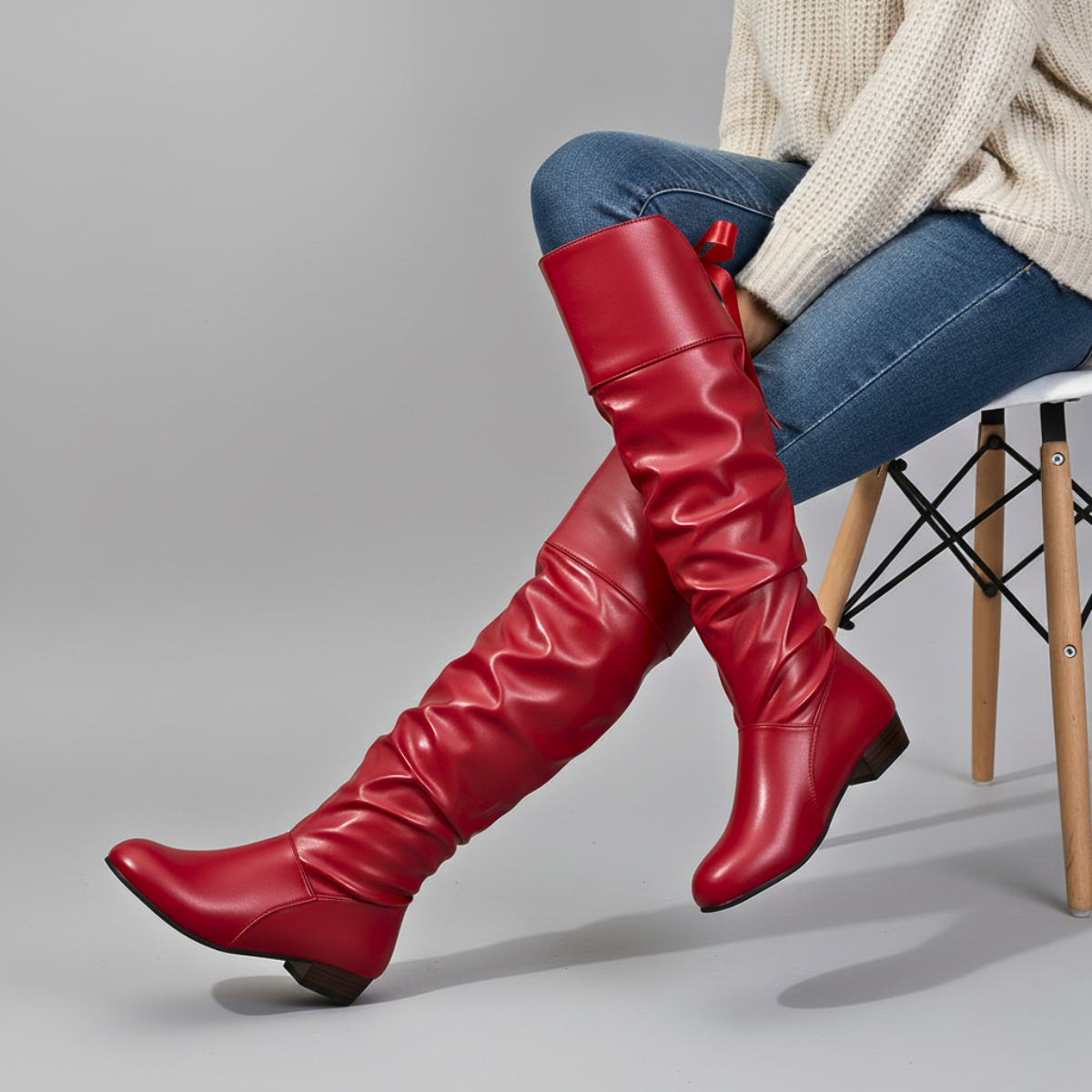 Women's Faux Leather Boots Almond Toe - Red
