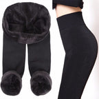 Women's fleece-lined high waist leggings - Black