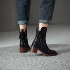 Women's genuine leather ankle boots with block heel