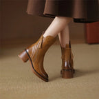 Women's genuine leather ankle boots with block heel