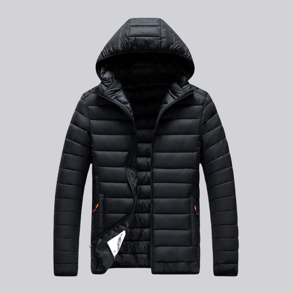 Women's hooded longline puffer jacket, quilted and padded for winter - Black