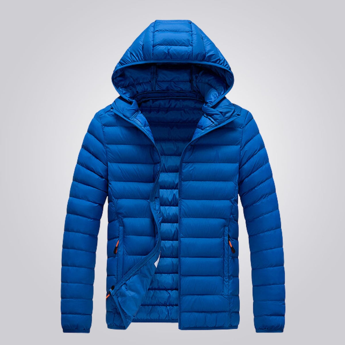 Women's hooded longline puffer jacket, quilted and padded for winter - Blue