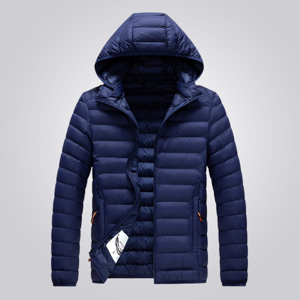 Women's hooded longline puffer jacket, quilted and padded for winter - Dark Blue