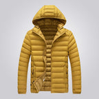 Women's hooded longline puffer jacket, quilted and padded for winter - Yellow