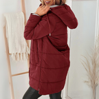 Women's Hooded Puffer Jacket Down Padded Winter Coat - Burgundy