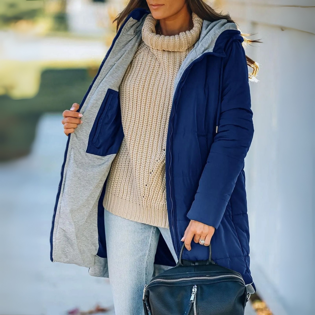 Women's Hooded Puffer Jacket Down Padded Winter Coat - Blue