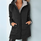 Women's Hooded Puffer Jacket Down Padded Winter Coat - Black
