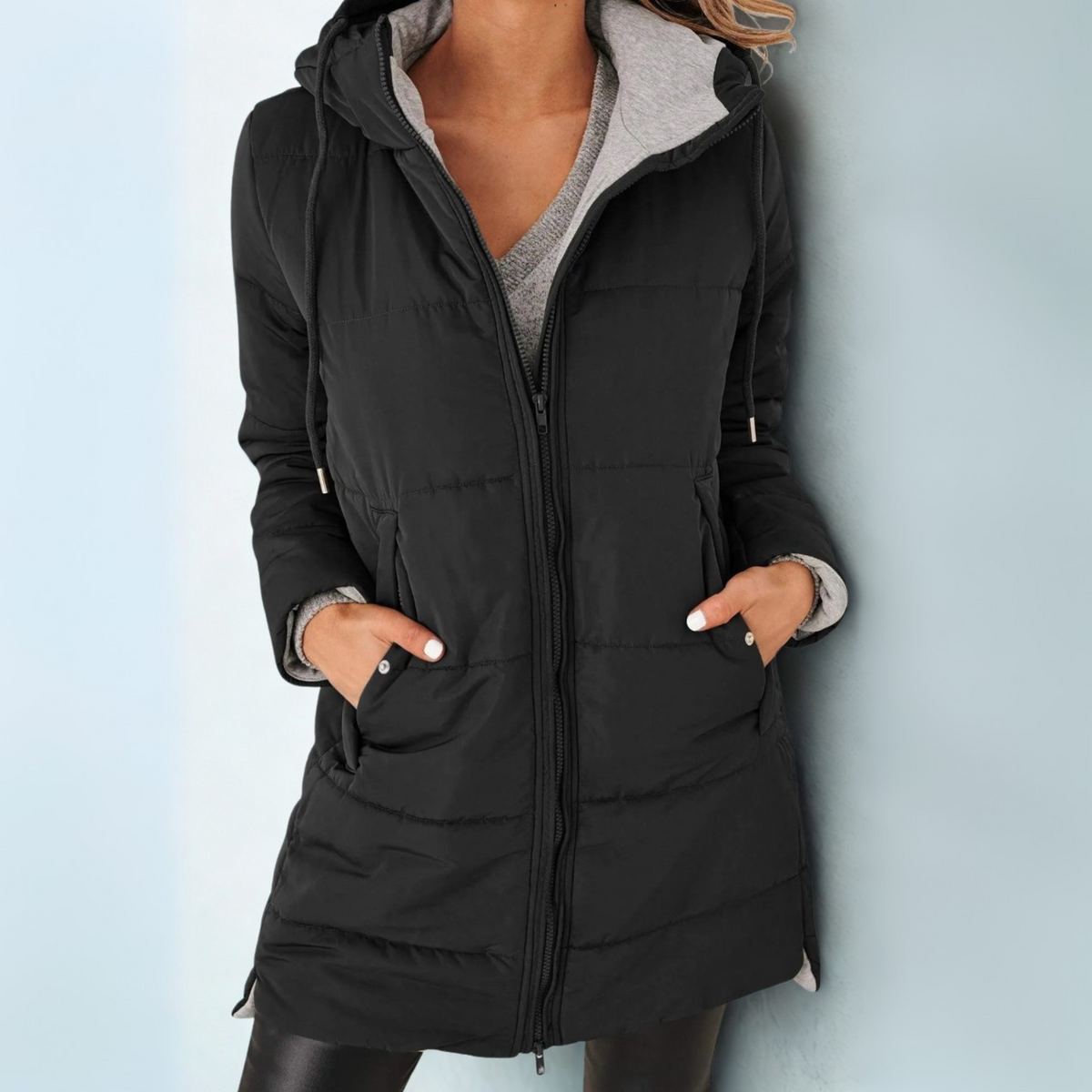 Women's Hooded Puffer Jacket Down Padded Winter Coat - Black