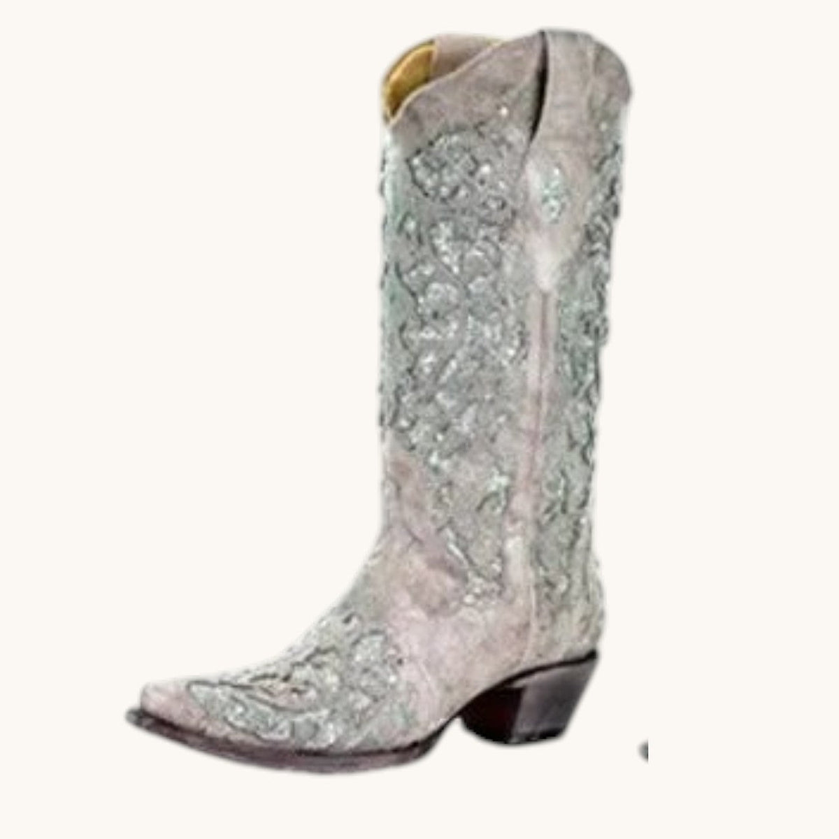Women's knee high boots with sequin embroidery and pointed toe - Silver And Green