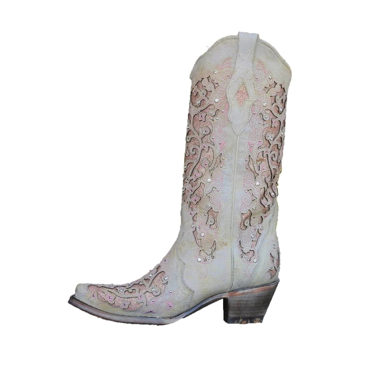 Women's knee high boots with sequin embroidery and pointed toe - Silver And Pink