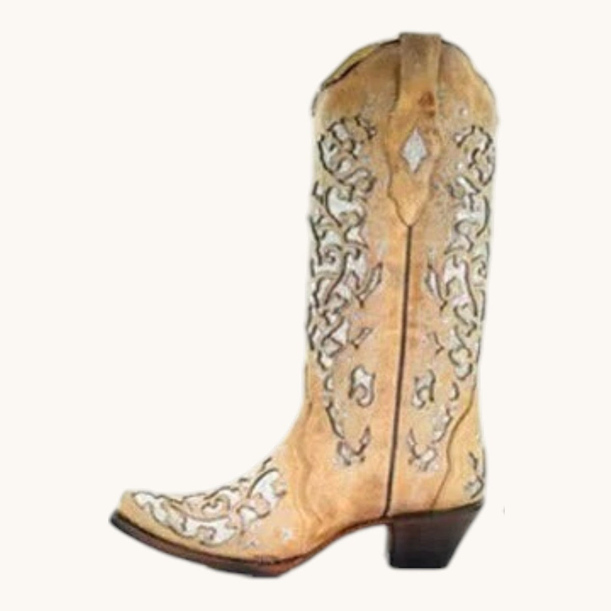 Women's knee high boots with sequin embroidery and pointed toe - Gold