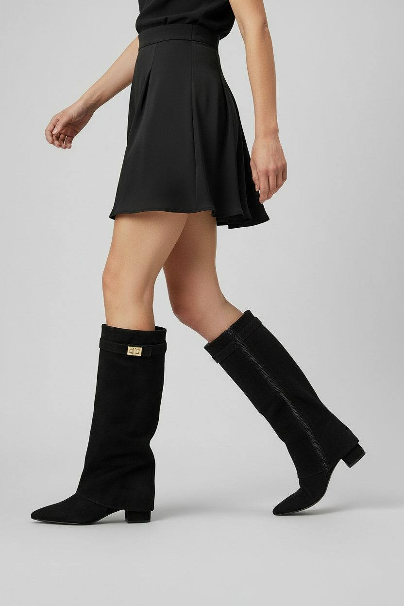 Women's knee-high suede boots with block heel