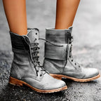 Women's Lace-Up Combat Ankle Boots - Grey