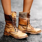 Women's Lace-Up Combat Ankle Boots - Khaki