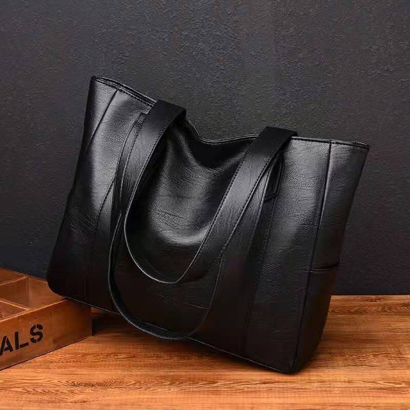 Women's Large Leather Tote Bag with Side Pockets