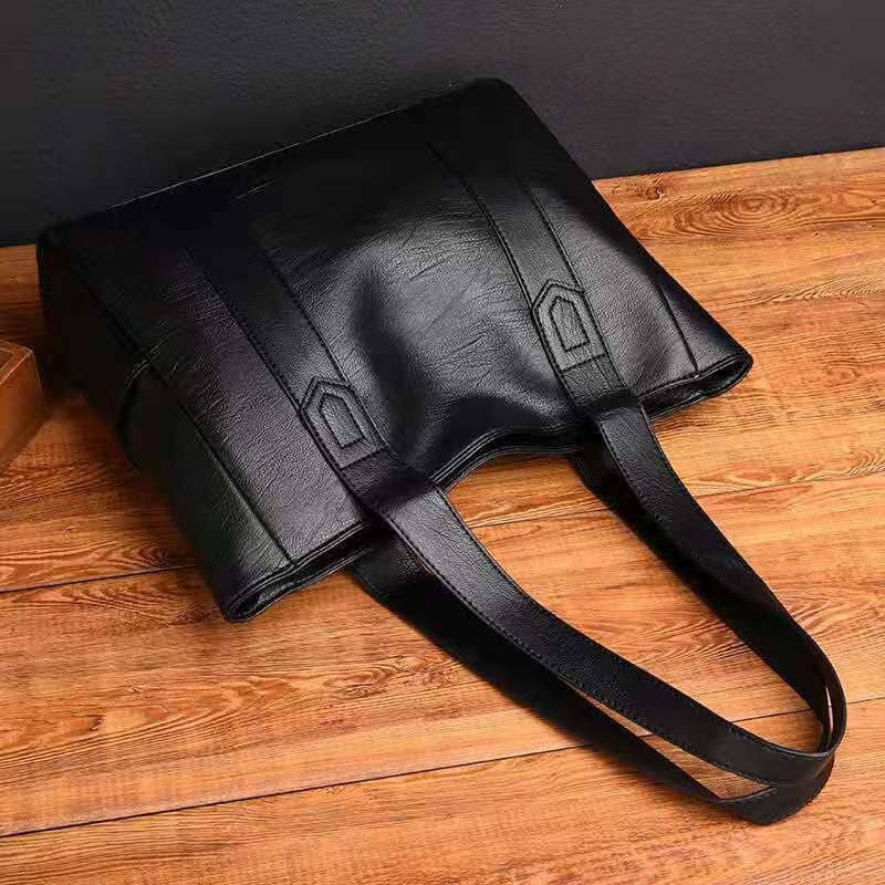 Women's Large Leather Tote Bag with Side Pockets