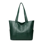 Women's Large Leather Tote Bag with Side Pockets - Green