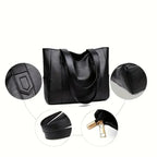 Women's Large Leather Tote Bag with Side Pockets