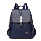 Women's Leather Backpack with Turn-Lock Clasp - Blue