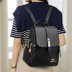 Women's Leather Backpack with Turn-Lock Clasp