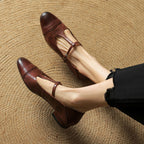 Women's Leather Ballet Flats with T-Bar Strap