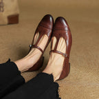 Women's Leather Ballet Flats with T-Bar Strap