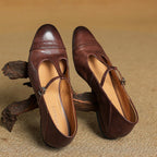 Women's Leather Ballet Flats with T-Bar Strap